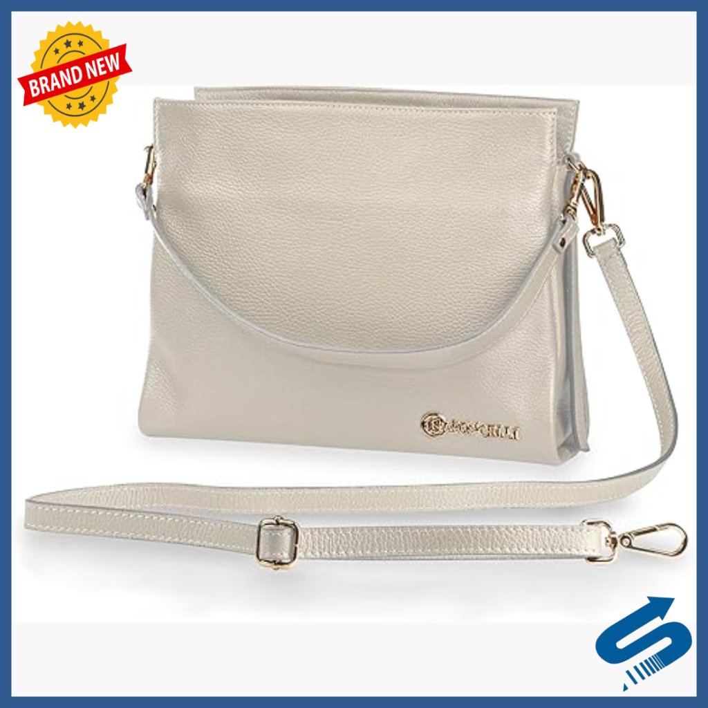 Italian Leather Tote Bag With Zipper, Adjustable Strap, Medium Size